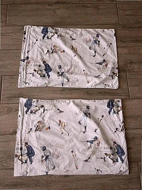 2-Pottery Barn Kids Baseball Players Organic Cotton STANDARD Pillowcases 20x30