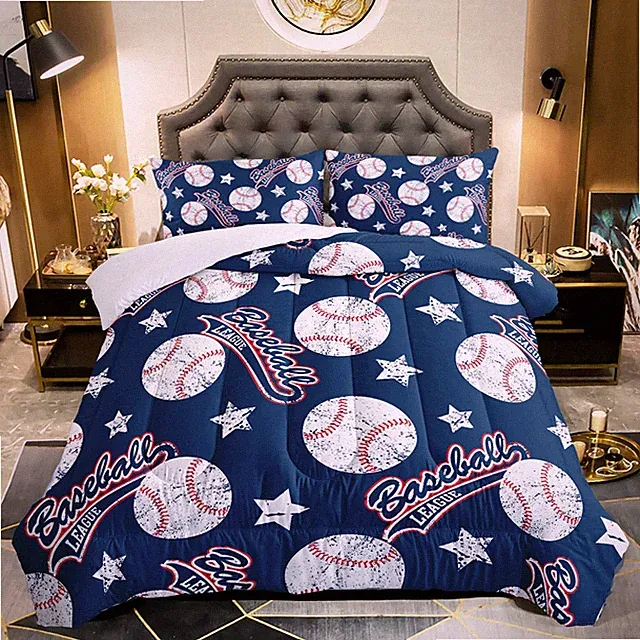 3D Baseballs Comforter Queen Size,Blue Baseball Bedding Set,3Pcs Bedding Set...