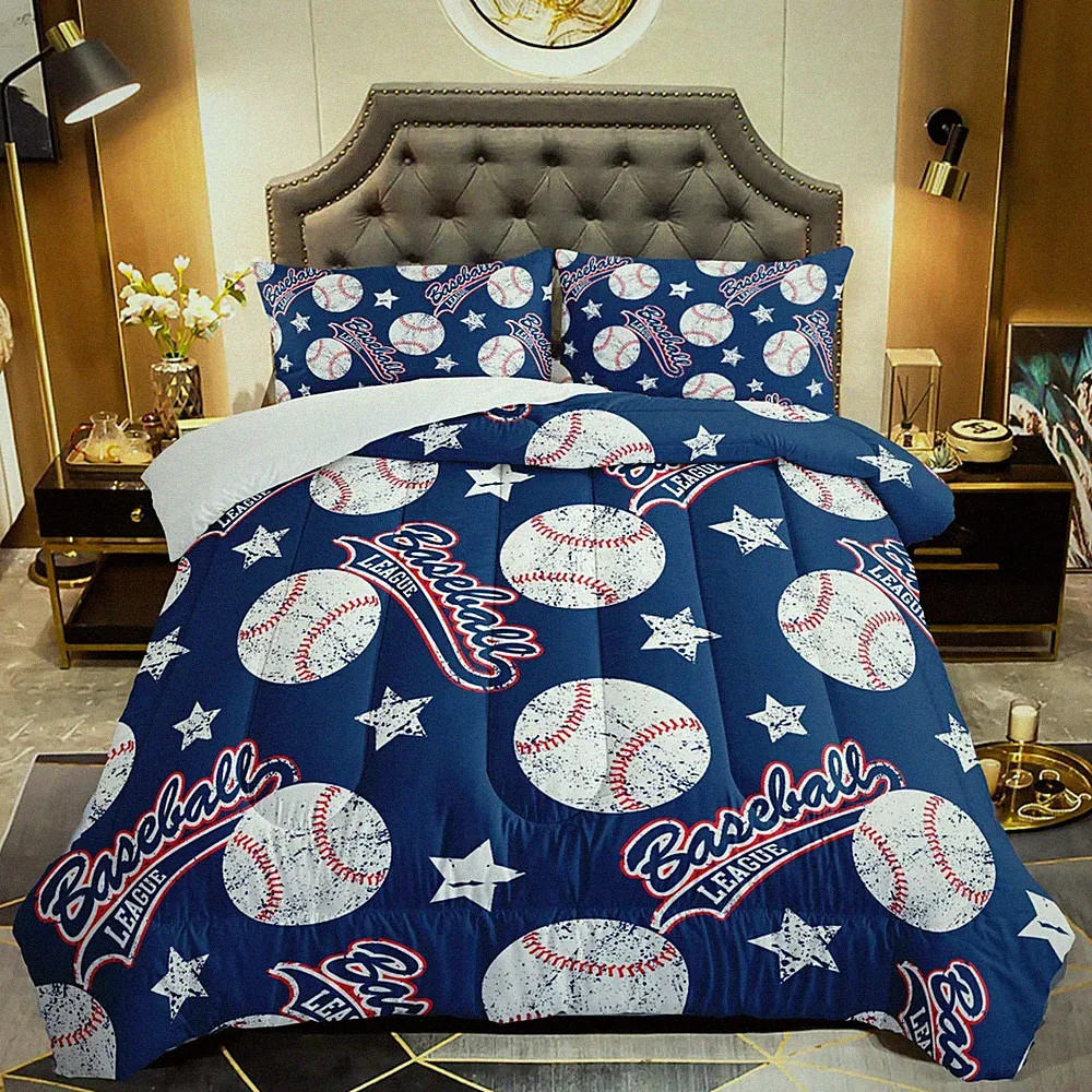 3D Baseballs Comforter Twin Size,Blue Baseball Bedding Set,3Pcs Bedding Set P...