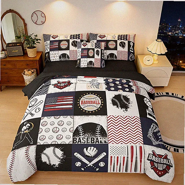 6 Piece Baseball Comforter Set Full, Baseball Theme Comforter, Sports Softbal...