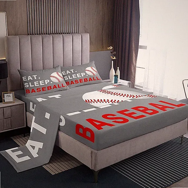 Baseball Bed Set Boys Sports Theme Sheets Set Queen Size for Teens Ultra Soft...