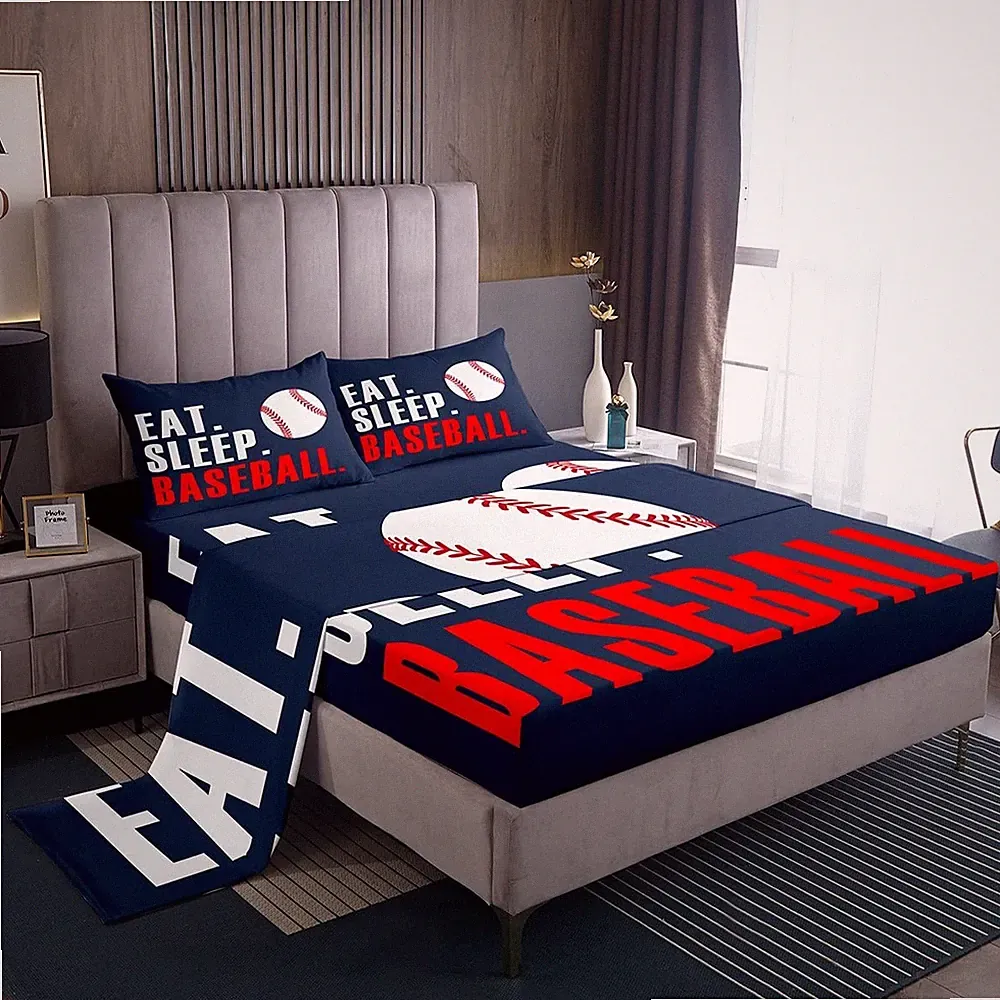 Baseball Bedding Set 3D Sports Set for Boys Girls Men Blue Eat Sleep Baseball...