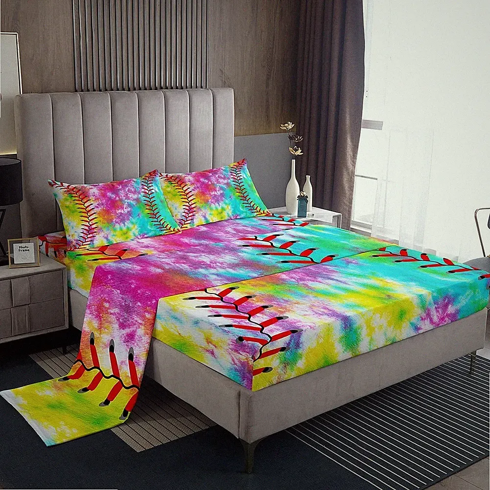 Baseball Bedding Set Boys Girls Softball Sports Game Bed Set Girly Colorful T...