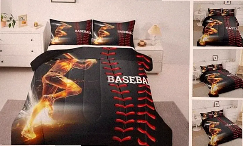 Baseball Bedding Set, Golden Athlete Comforter Set Size, Sports Twin Multi 27