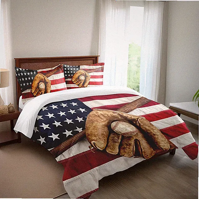 Baseball Bedding Sets for Boys - Sports Theme American Flag Comforter Set Full S