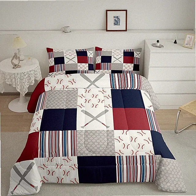 Baseball Comforter Set Queen Size Sports Game Comforter Baseball Gaming Beddi...