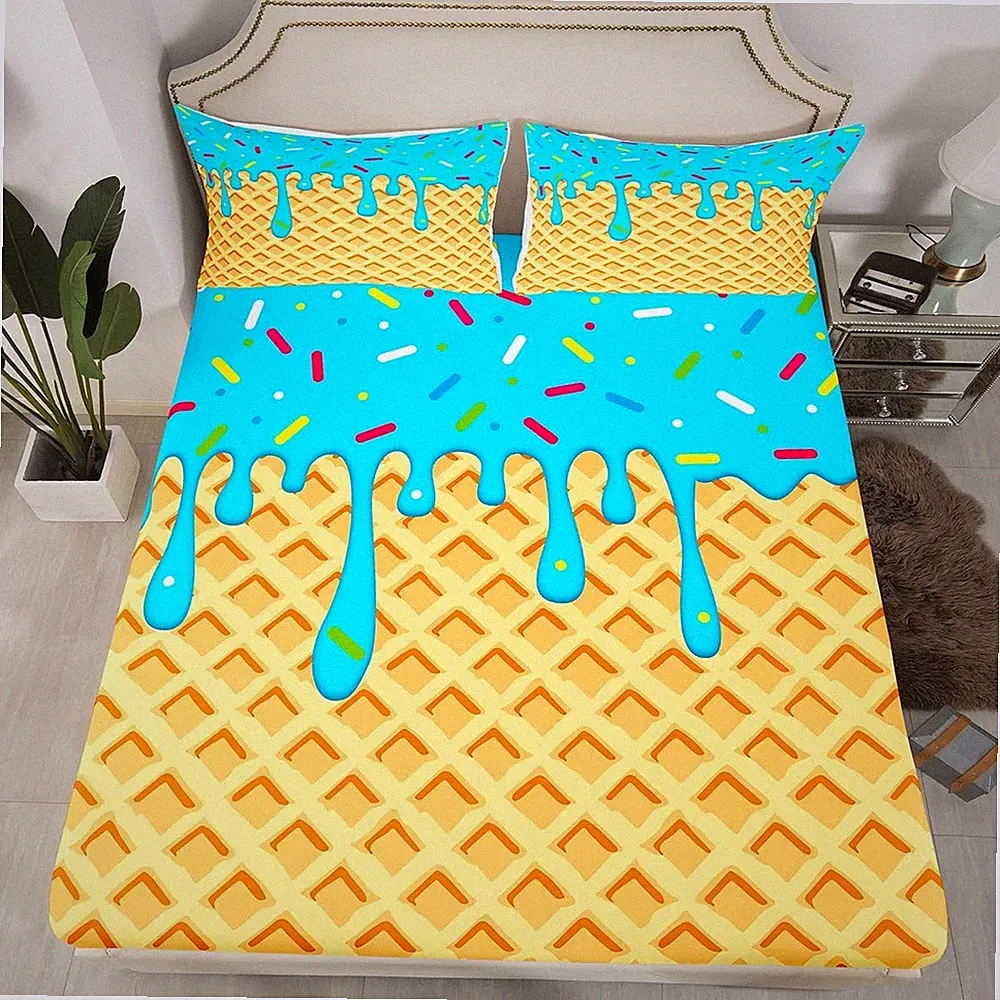 Baseball Cream Fitted with 1 Pillowcases Ice Cooling Bedding Room Decor Sweet...