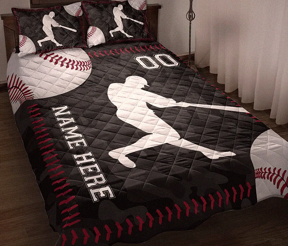 Baseball Custom Name Number Quilt Blanket Pillowcases Bedding Bed Set Bedspread