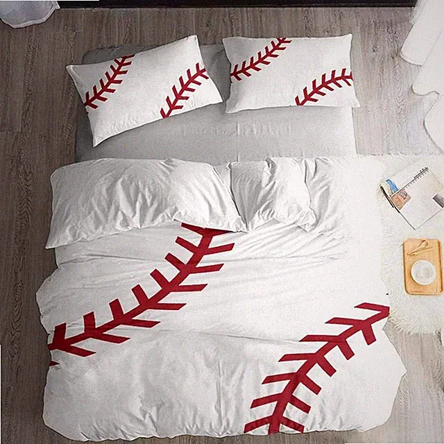 Baseball Duvet Cover Set Soft Bedding 3/4 Piece Queen Polyester Cotton