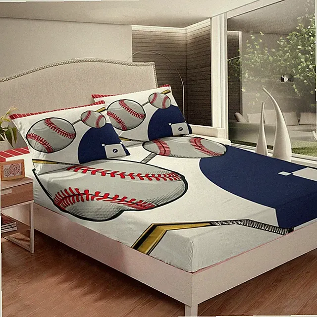 Baseball Fitted Sheet Twin Size Kids Gaming Sports Bedding Set for Boys Girls...