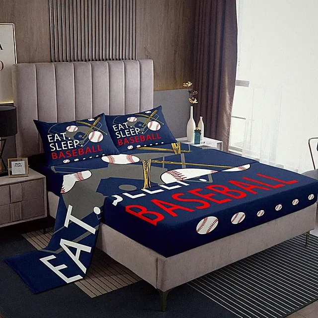 Baseball Gaming Set Full Size Navy Blue Bed Sheets for Boys Girls Teens Bedro...