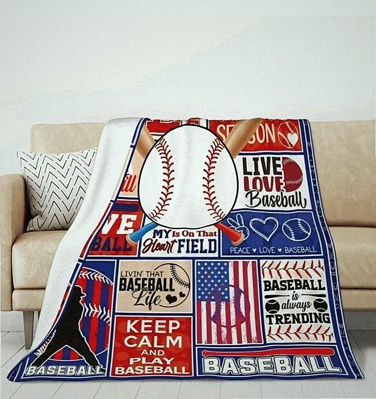 Baseball Throw Blanket Sports Fan Gift Soft Fleece 50 X 54 Inch New