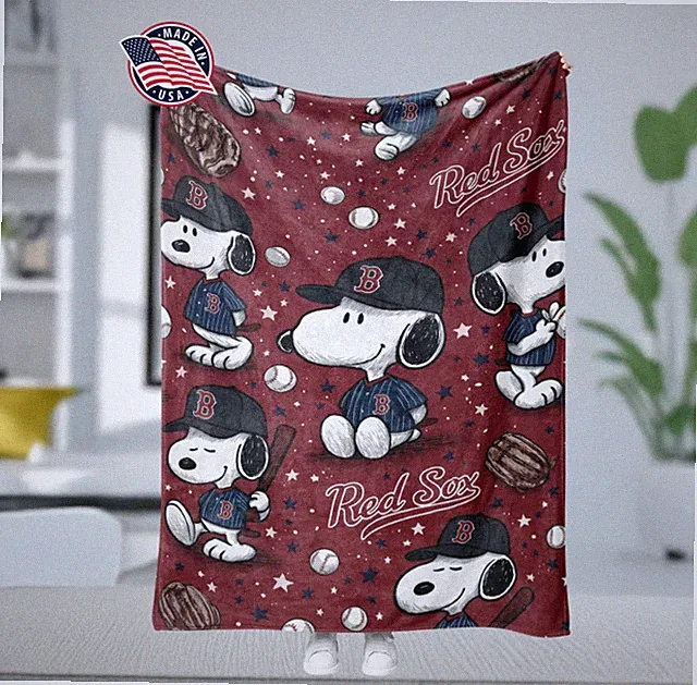 Cute Dog Baseball Red Theme Flannel Blanket Fan Gift