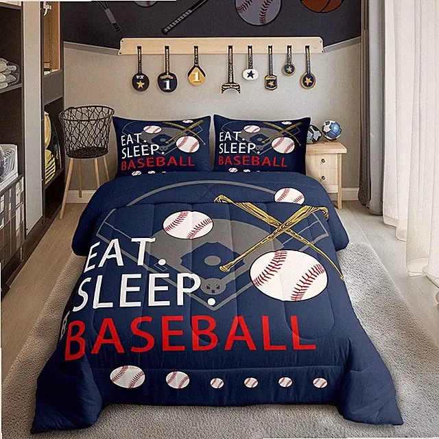 Feelyou Kids Baseball Gaming Bedding Set Twin Size Navy Blue Comforter Set fo...