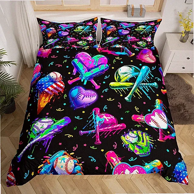 jejeloiu Kids Baseball Cream Bedding Set Twin Size Ice Cooling Duvet Cover fo...