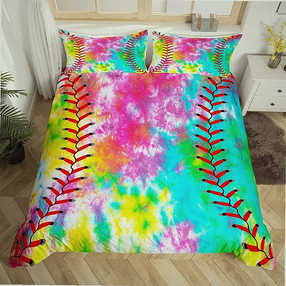 Kids Baseball Comforter Cover Boys Girls Softball Sports Game Bedding Set Gir...