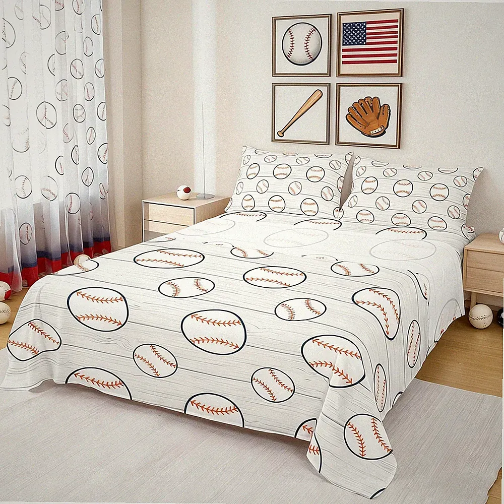 Manfei Baseball Sheet Set Twin Size Sports Gaming Bedding Set for Kids Boys T...