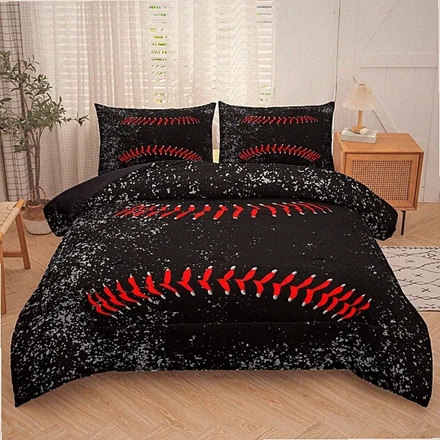 NINENINE Boys Baseball Bedding Twin, Black Kids Baseball Comforter Set Twin, 2 P