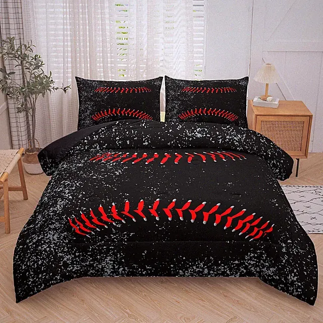 NINENINE Boys Baseball Bedding Twin Comforter Set Sports Kids Black Twin with Pi