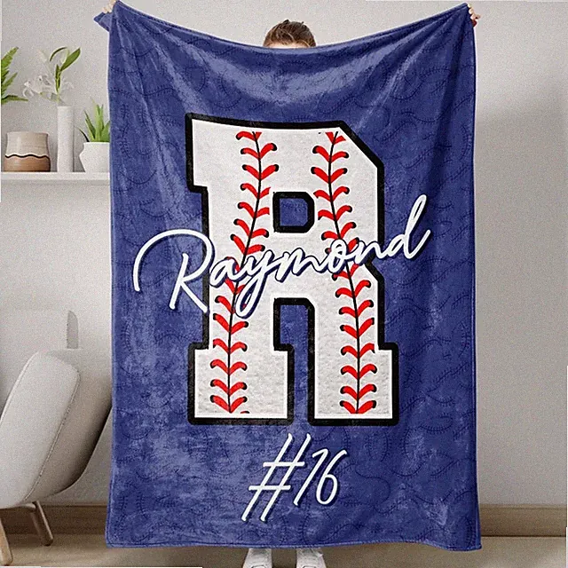 Personalized Baseball Blanket Custom Name Number Gift Sports Fan
