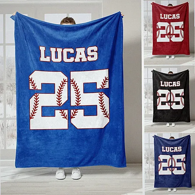 Personalized Baseball Blanket Custom Name Number Gift Throw Soft Cozy
