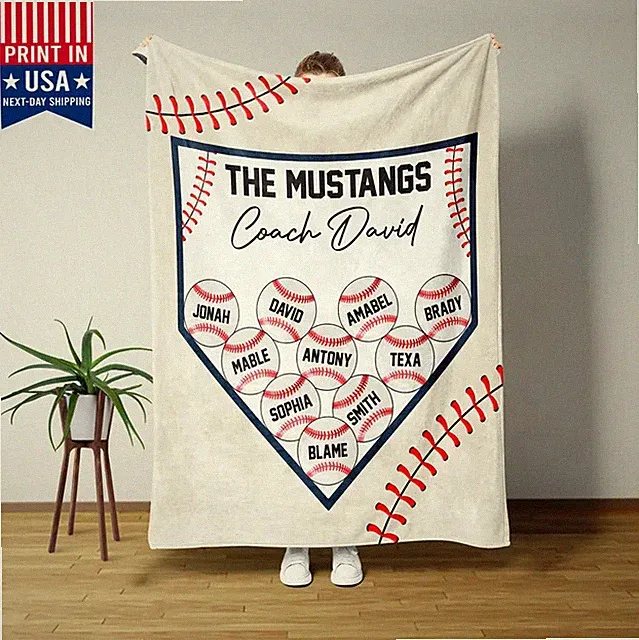 Personalized Baseball Blanket Custom Name Number Sports Fan Gift Throw