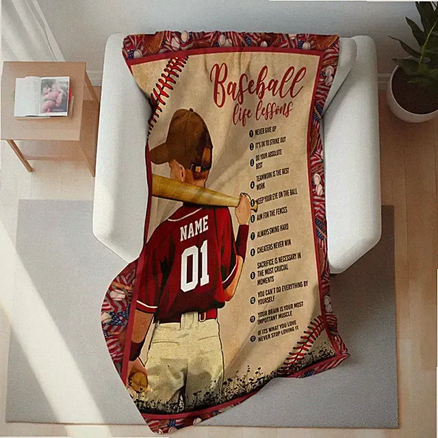 Personalized Baseball Player Blanket Custom Sports Fan Gift Throw