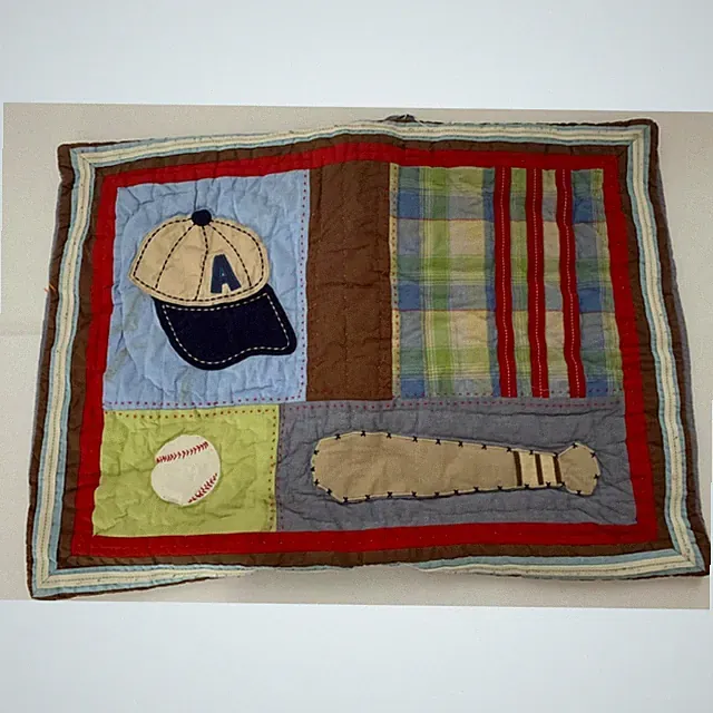 POTTERY BARN Kids cotton quilted Jr. Varsity baseball standard pillow sham