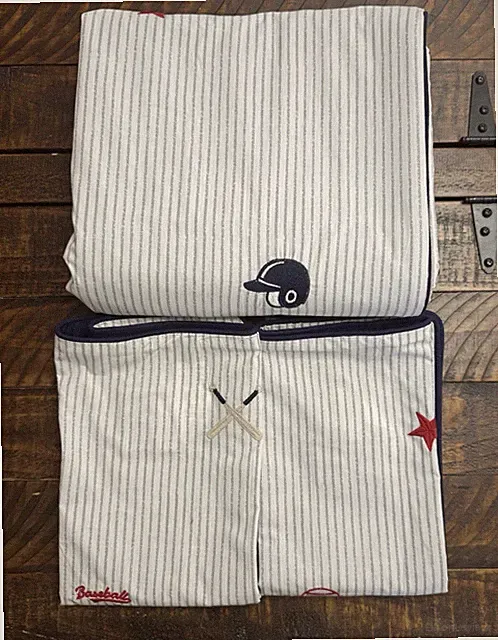 Pottery Barn Kids Embroidered Baseball Stripe Duvet Cover Full /2 Std Shams Read