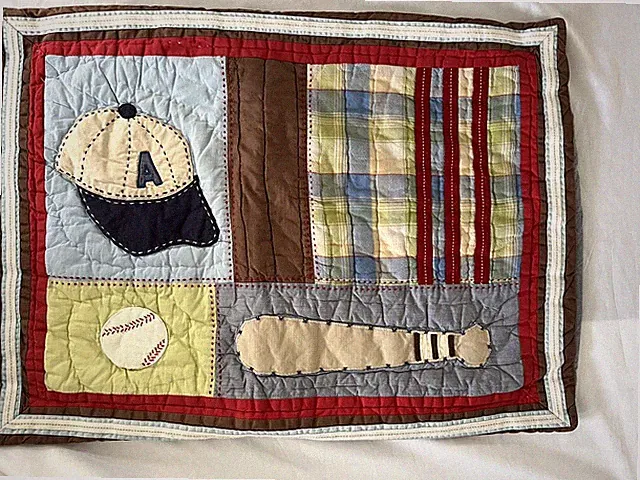 POTTERY BARN Kids patchwork sports standard quilt sham--baseball....