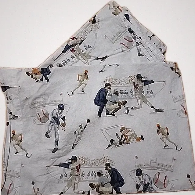 POTTERY BARN KIDS SPORTS BASEBALL BLUE FULL FLAT SHEET & PILLOW CASE 100% Cotton