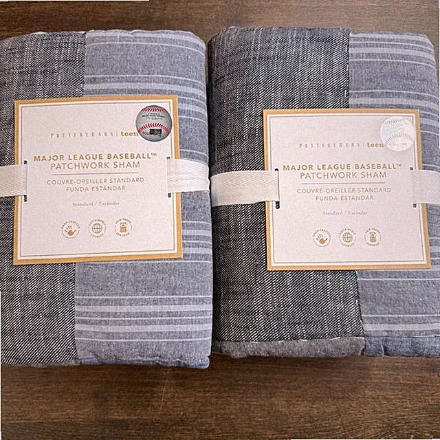 POTTERY BARN TEEN MLB PATCHWORK QUILTED SHAM SET OF 2 STANDARD ~ BLUE
