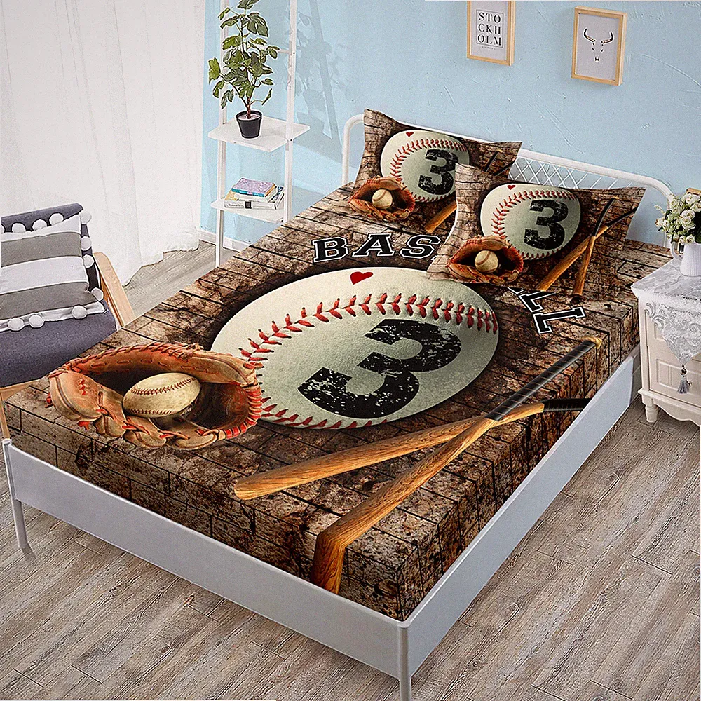 Sports American Football Baseball Mattress Protector Cover Fitted Sheet Set Gift