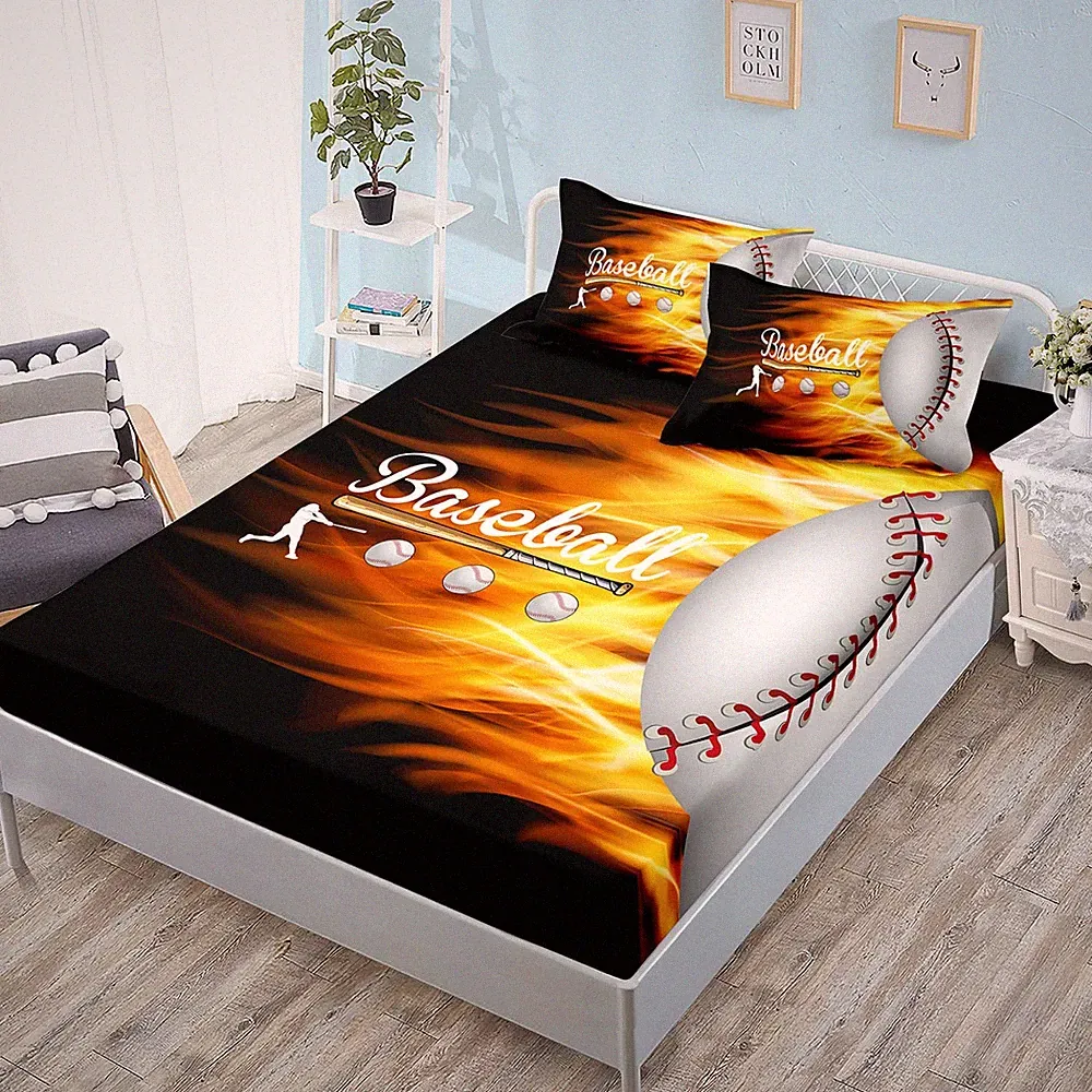/Teens Sports Baseball Bedding Set,Soft Microfiber Baseball Black Bedroom Fit...