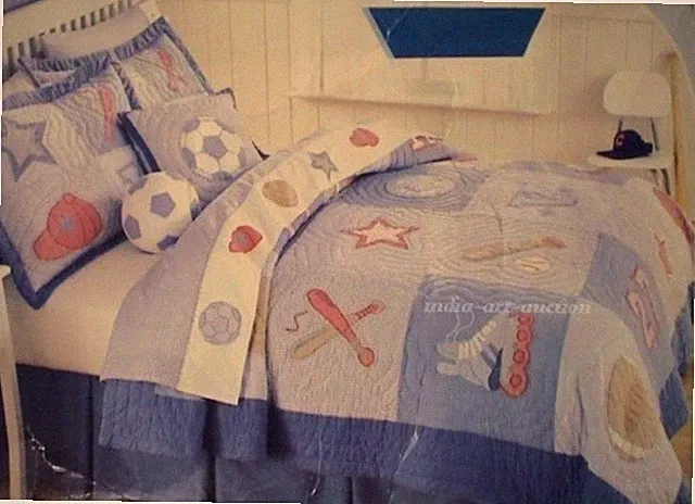 THAT'S MINE VARSITY BASEBALL SPORTS TWIN QUILT 3P SET HANDMADE w BEDSKIRT New
