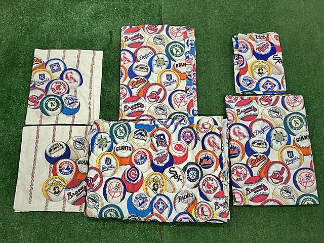 Vintage 90s MLB Team Logos Baseball Bed Set Comforter Sheet Pillowcases Curtain