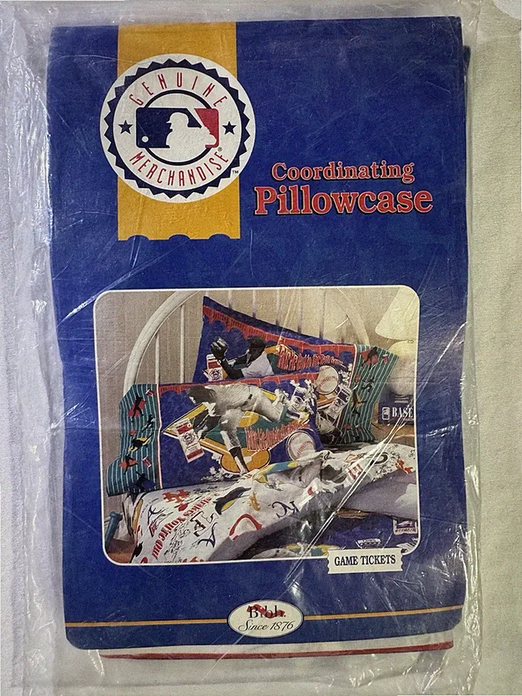Vintage MLB Baseball Pillowcase Sealed Sports Bedding Bibb USA NOS