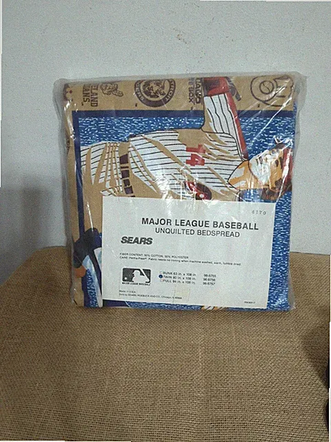 Vintage Sears Major League Baseball Teams Logos Twin Unquilted Bedspread 80x108