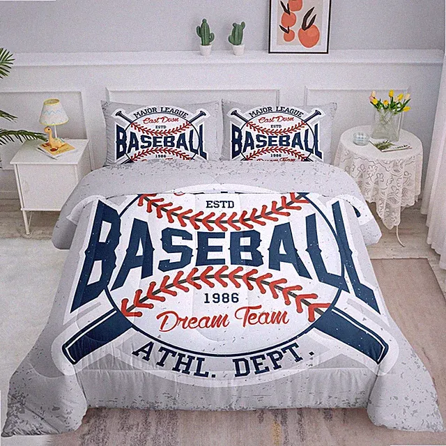 Vintage Sports Baseball Comforter Set 3D Baseballs Printed Bedding Set with 1...